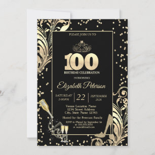 Tiara Glitter Absätze Diamanten Wirbel 100. Geburt Einladung