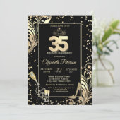 Tiara Glitzer Heelses Diamonds Wirbel 35. Geburtst Einladung (Stehend Vorderseite)