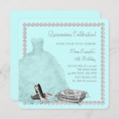 Tiara High Heel Shoes Aquamarin Blue Quinceanera Einladung (Vorne/Hinten)