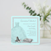 Tiara High Heel Shoes Aquamarin Blue Quinceanera Einladung (Stehend Vorderseite)