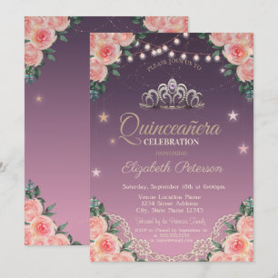 Tiara,Lichterketten,Spitze,Rosen Quinceañera Einladung