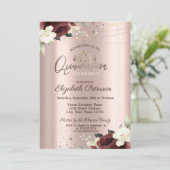 Tiara, Lights, Burgund-Rose, Rose Gold Quinceañera Einladung (Stehend Vorderseite)