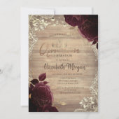 Tiara, Lights, Wood Burgund Rose Lace Quinceañera Einladung (Vorderseite)