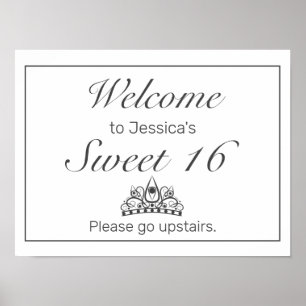 Tiara Minimalistisch White Sweet 16 Willkommenszei Poster