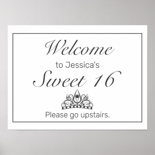 Tiara Minimalistisch White Sweet 16 Willkommenszei Poster (Vorne)