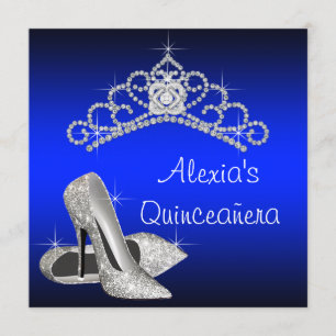 Tiara mit hohen Absätzen königsblau Quinceanera Einladung