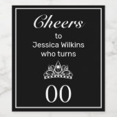 Tiara Modern Black Minimalistisch Birthday Weinetikett (Einzelnes Label)