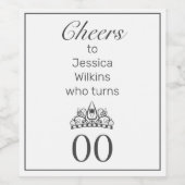 Tiara Modern Minimalistisch White Birthday Weinetikett (Einzelnes Label)