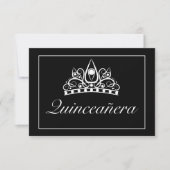 Tiara Modern Minimalistisch White Black Qinceanera RSVP Karte (Vorderseite)