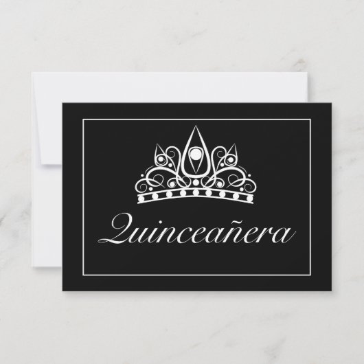 Tiara Modern Minimalistisch White Black Qinceanera RSVP Karte (Vorderseite)