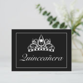 Tiara Modern Minimalistisch White Black Qinceanera RSVP Karte (Stehend Vorderseite)