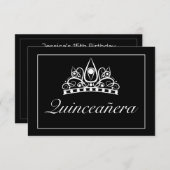 Tiara Modern Minimalistisch White Black Qinceanera RSVP Karte (Vorne/Hinten)