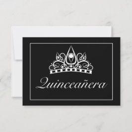 Tiara Modern Minimalistisch White Black Qinceanera RSVP Karte