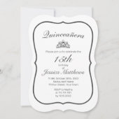 Tiara Modern Minimalistisch White Black Quinceañer Einladung (Vorderseite)