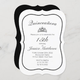 Tiara Modern Minimalistisch White Black Quinceañer Einladung