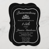 Tiara Modern Minimalistisch White Black Quinceañer Einladung (Vorne/Hinten)