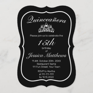 Tiara Modern Minimalistisch White Black Quinceañer Einladung