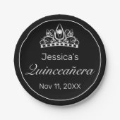 Tiara Modern Minimalistisch White Black Quinceañer Pappteller (Vorderseite)