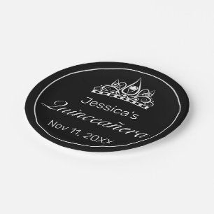 Tiara Modern Minimalistisch White Black Quinceañer Pappteller