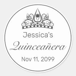 Tiara Modern Minimalistisch White Black Quinceaner Runder Aufkleber
