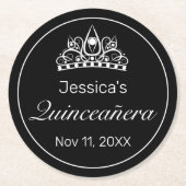 Tiara Modern Minimalistisch White Black Quinceaner Runder Pappuntersetzer (Vorderseite)
