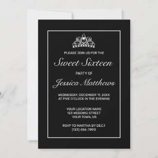 Tiara Modern Minimalistisch White Black Sweet 16 Einladung
