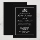 Tiara Modern Minimalistisch White Black Sweet 16 Einladung (Vorne/Hinten)