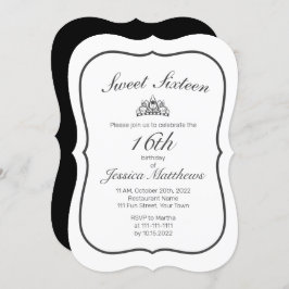 Tiara Modern Minimalistisch White Black Sweet 16 Einladung