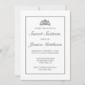 Tiara Modern Minimalistisch White Black Sweet 16 Einladung (Vorderseite)