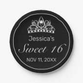 Tiara Modern Minimalistisch White Black Sweet 16 Pappteller (Vorderseite)