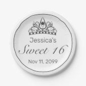 Tiara Modern Minimalistisch White Black Sweet 16 Pappteller (Vorderseite)