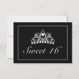 Tiara Modern Minimalistisch White Black Sweet 16 RSVP Karte