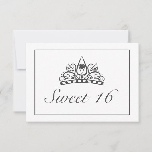 Tiara Modern Minimalistisch White Black Sweet 16 RSVP Karte (Vorderseite)