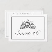 Tiara Modern Minimalistisch White Black Sweet 16 RSVP Karte (Vorne/Hinten)