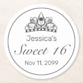 Tiara Modern Minimalistisch White Black Sweet 16 Runder Pappuntersetzer (Vorderseite)