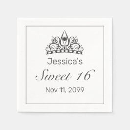 Tiara Modern Minimalistisch White Black Sweet 16 Serviette