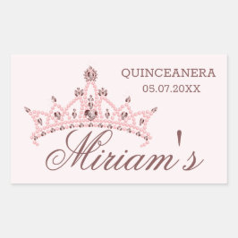 Tiara, Perlen, Edelstein in Herzform Quinceanera Rechteckiger Aufkleber