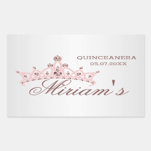 Tiara, Perlen, Edelstein in Herzform Quinceanera Rechteckiger Aufkleber