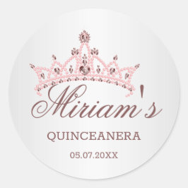 Tiara, Perlen, Edelstein in Herzform Quinceanera Runder Aufkleber