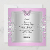 Tiara Pink Butterfly Quinceanera 15. Party Einladung (Rückseite)