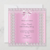Tiara Pink White Pearls Lace Bow Birthday Party 2 Einladung (Rückseite)