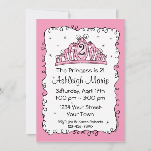 Tiara Princess 2. Geburtstag Custom Einladung (Vorderseite)
