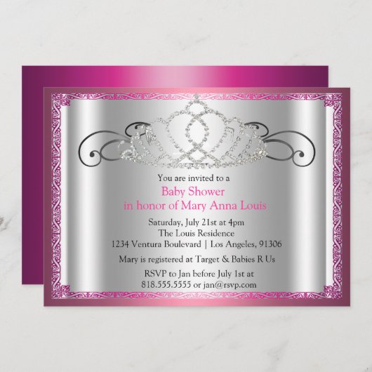 Tiara Princess Baby Shower Einladung (Vorne/Hinten)