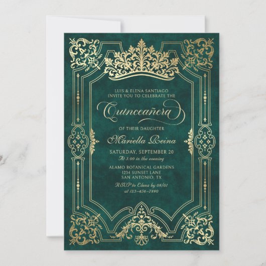 Tiara Princess Green Fairytale Foto Quinceanera Einladung (Vorderseite)
