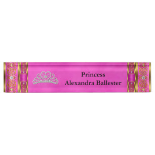 Tiara Princess Hot Pink Gold Name Namensplakette
