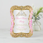 Tiara Princess Sweet 16 Pink Gold Einladung (Stehend Vorderseite)