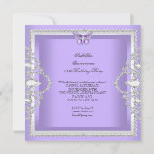 Tiara Quinceanera 15. Diamonds Lila Butterfly Einladung (Rückseite)