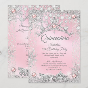 Tiara Rosa Quinceañera 15. Winter Kutsche Einladung