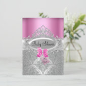 Tiara & Silver Damask Pink Baby Dusche einladen Einladung (Stehend Vorderseite)