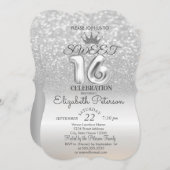 Tiara, Silver Sweet 16 Glitzer Bokeh Ombre Party Einladung (Vorne/Hinten)